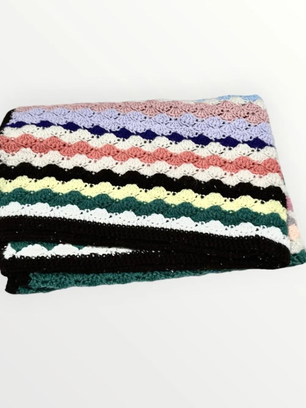 Handmade Granny Crochet Throw Afghan Blanket Multicolor Ripple 36inx50in